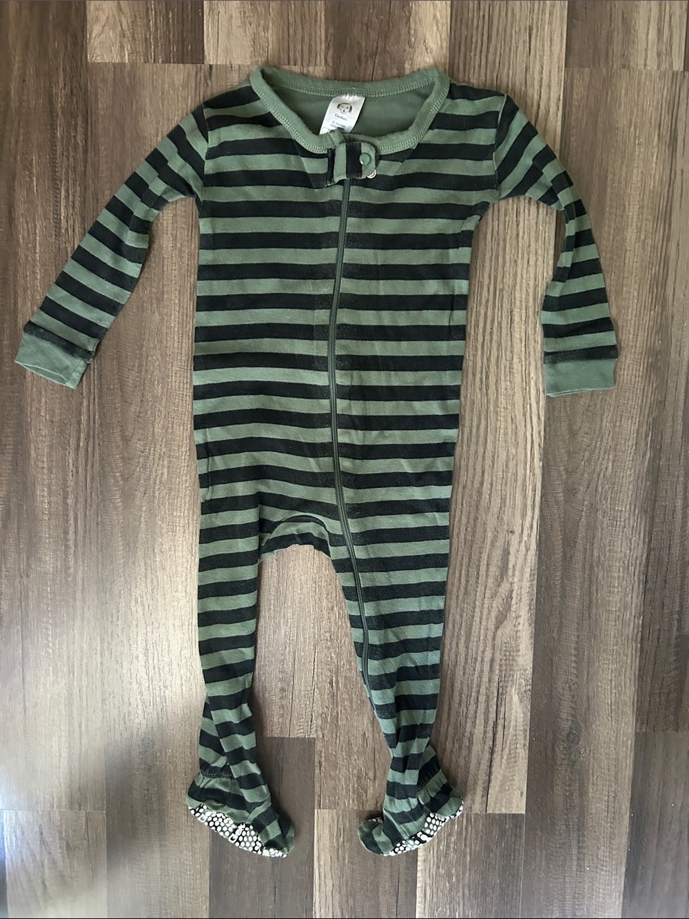 Gerber Green & Black Striped Footed Pajamas